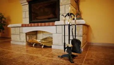 A fireplace tool set.