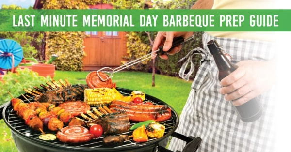 Barbecue image, overlaid with text that reads Last Minute Memorial Day BBQ Prep Guide