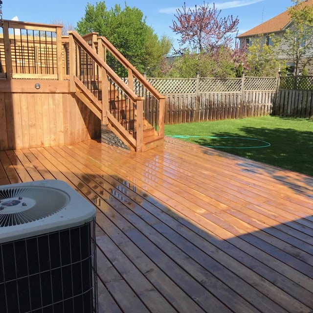 A wooden deck and patio