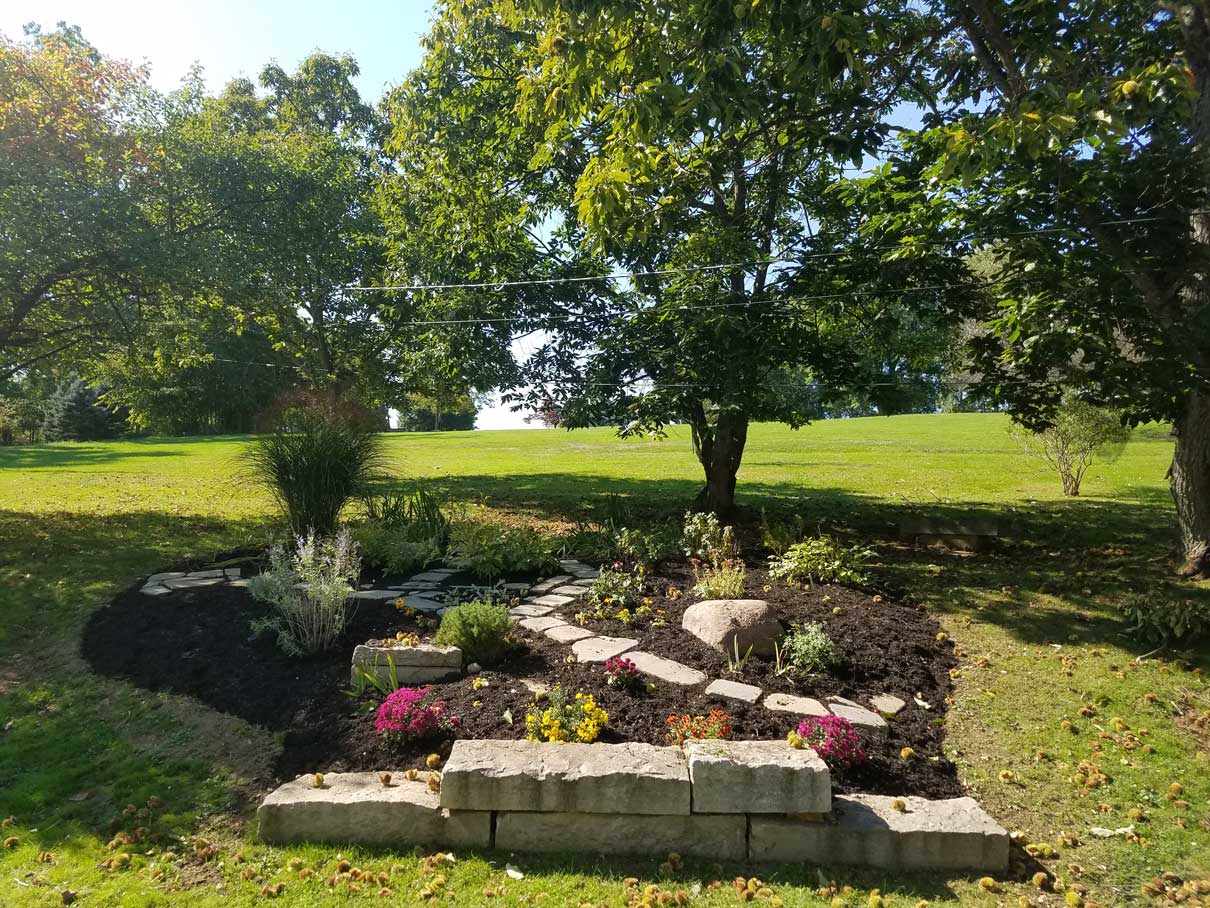 Planters with stone work and trees