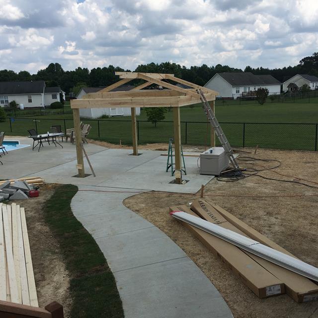 Construction near a pool.