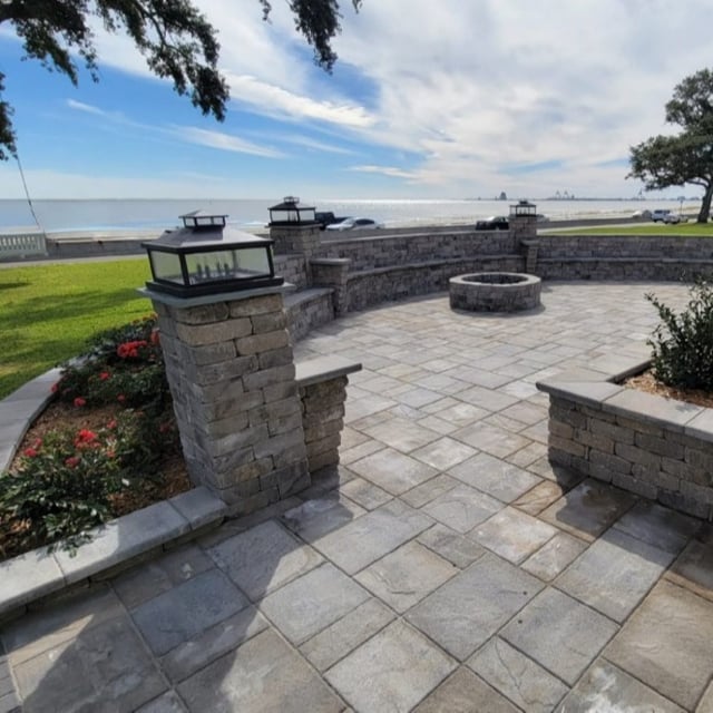 Paver patio with firepit and seating