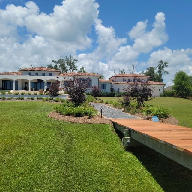 Landscaped beds next to walkway