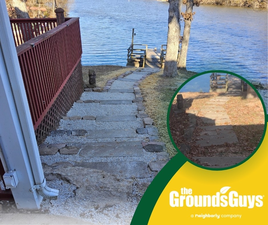 Grounds Guys of Union - Before and after photos of a client's natural stone walkway.