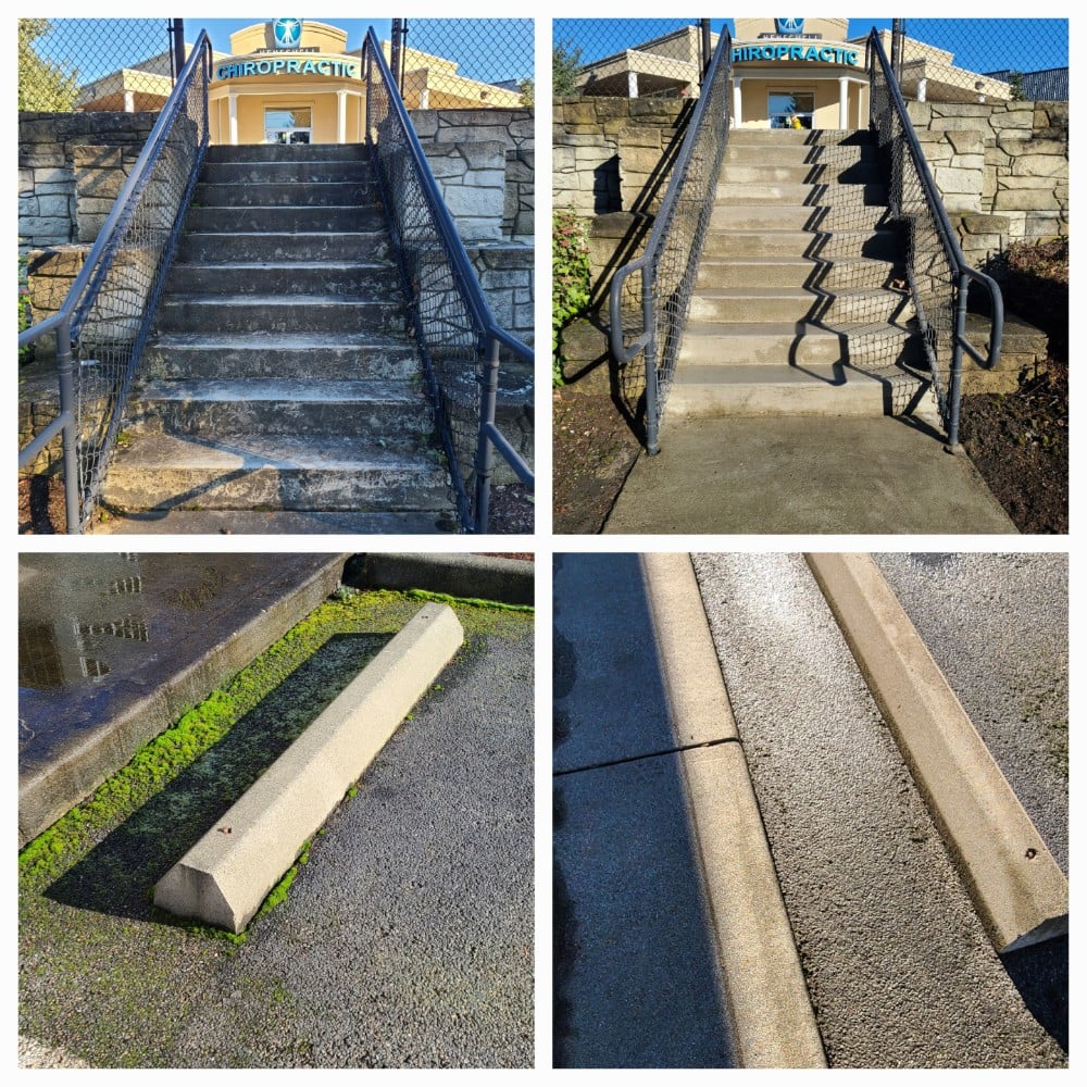 Before & after photo of pressure washing done by The Grounds Guys.