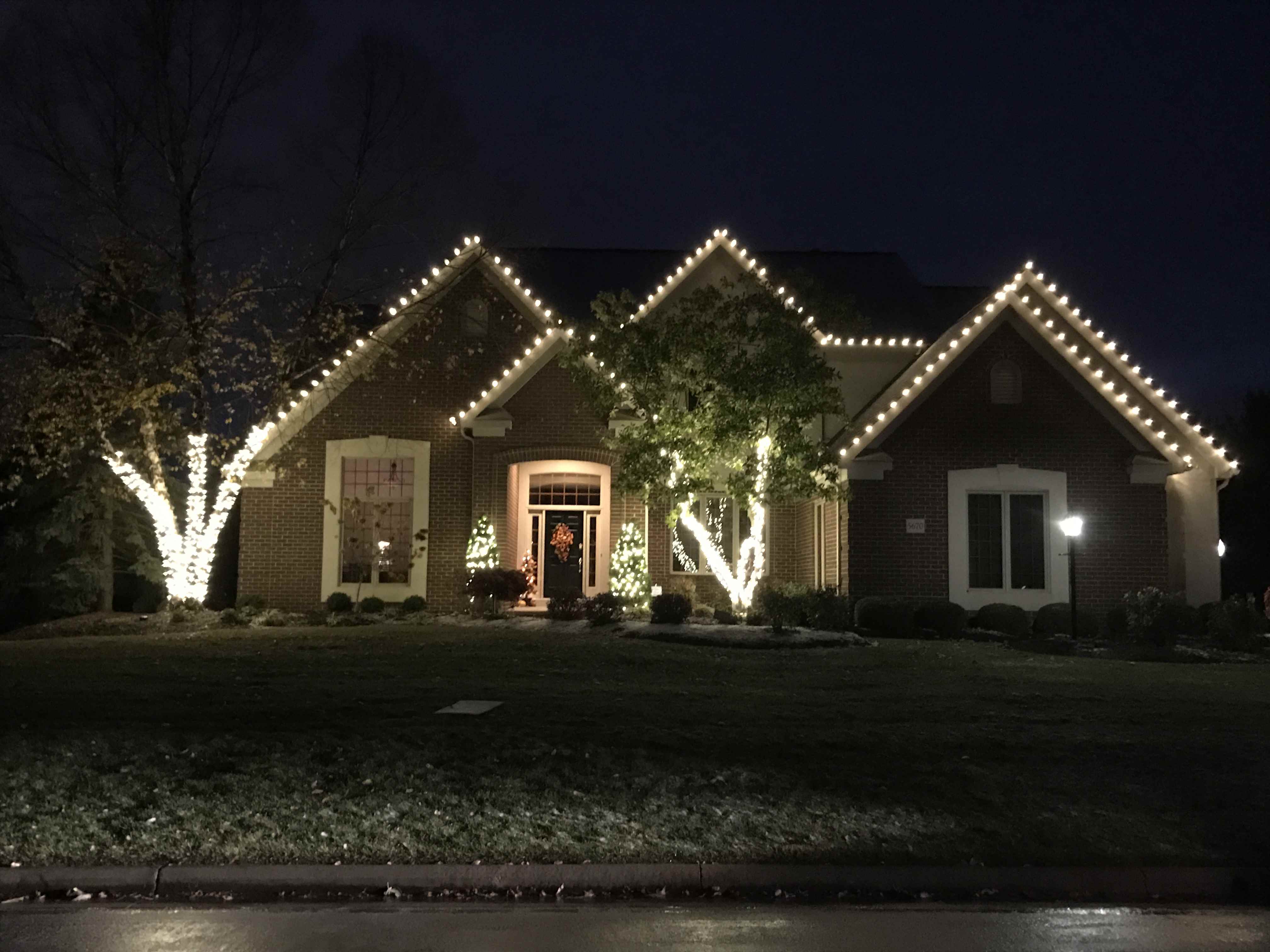 house lit by holiday lights