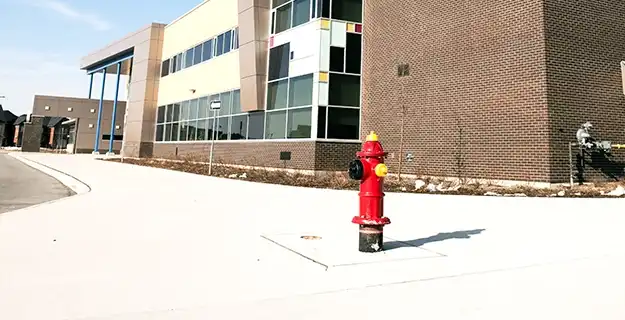 A commercial building with pressure-washed sidewalks.