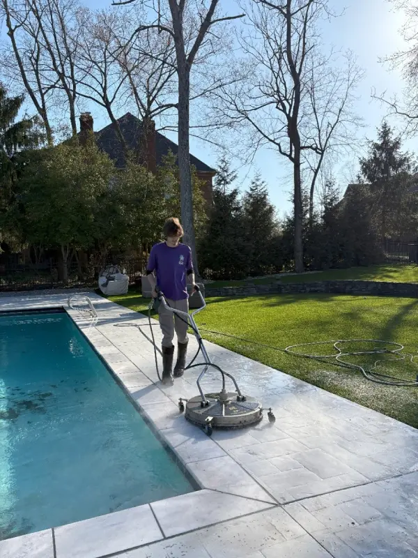Concrete Cleaning a Pool Deck in Charlotte.