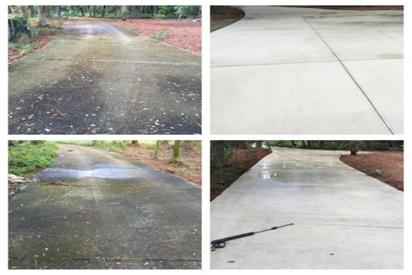 Pressure washing a driveway in Charlotte.