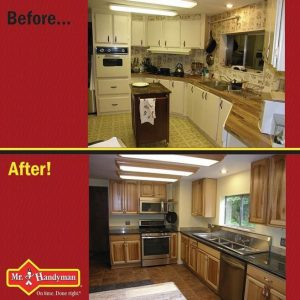 Before and after pictures of a renovated kitchen.