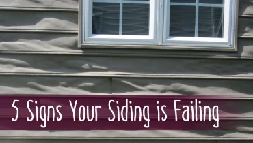 Home siding, overlaid with text that reads 5 sign your siding is falling.