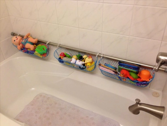 Toys placed beside the bathtub.