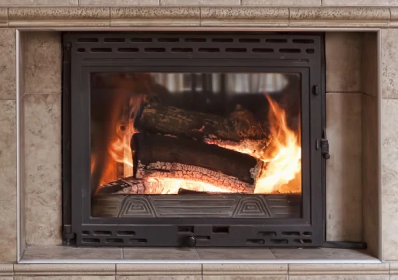 Wood burning fireplace.