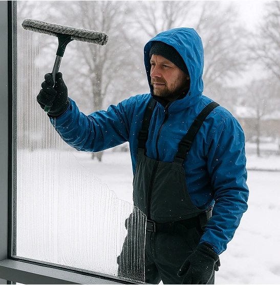 Window cleaning in the winter in Matthews.