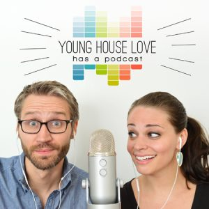 A young couple listening to a podcast.