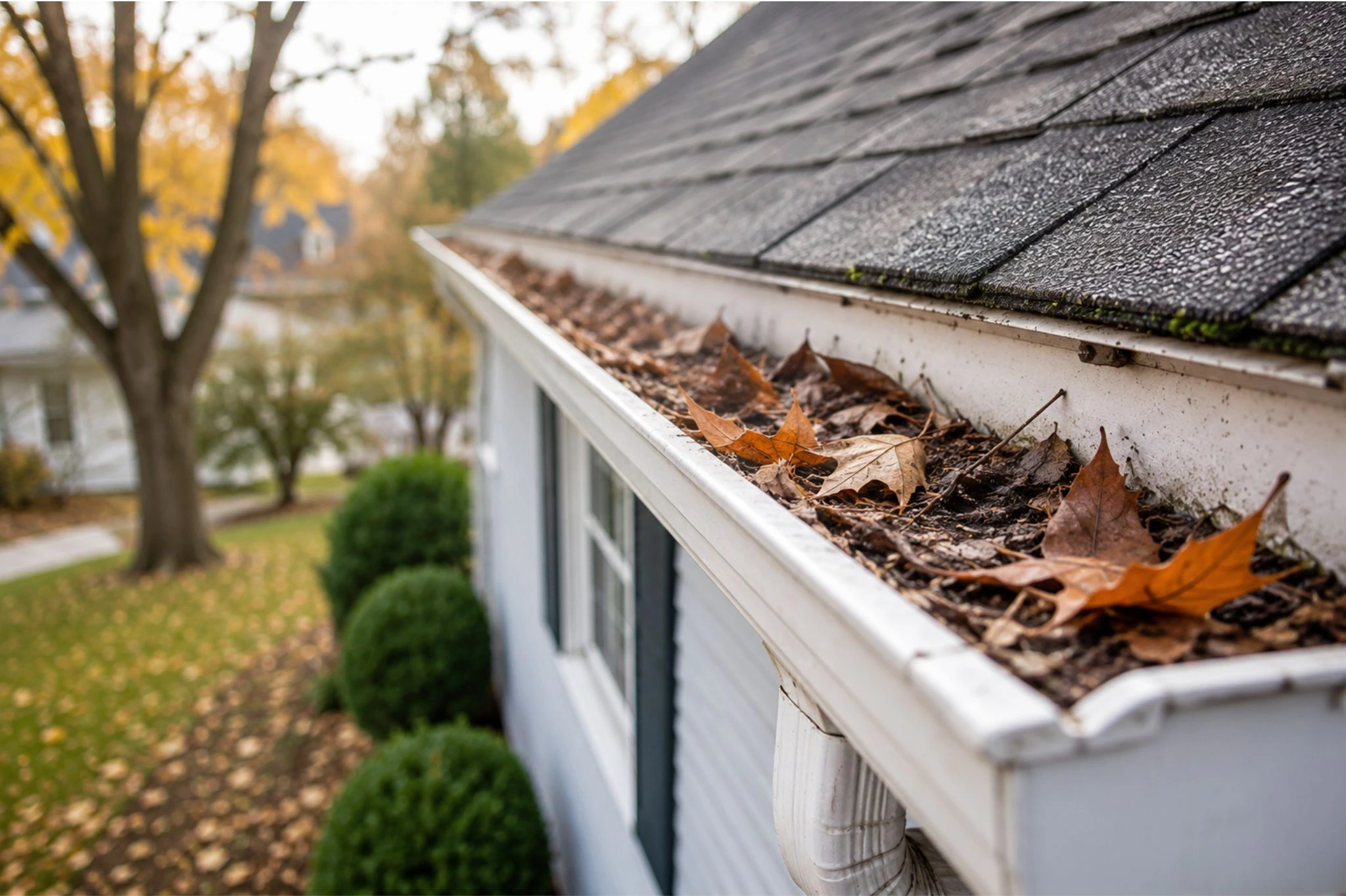 leaves stuck in gutter